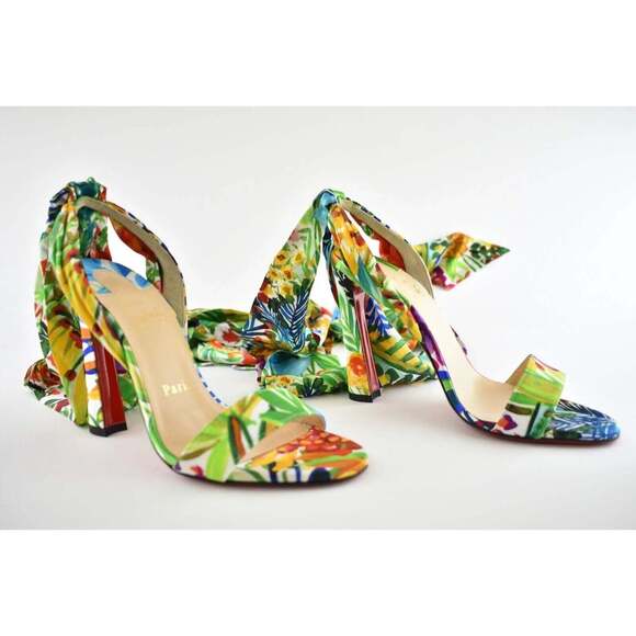 Christian Louboutin Crosse Du Desert 100 Floral Lace Up Tie Sandal Heel Pump 36 - Picture 4 of 12